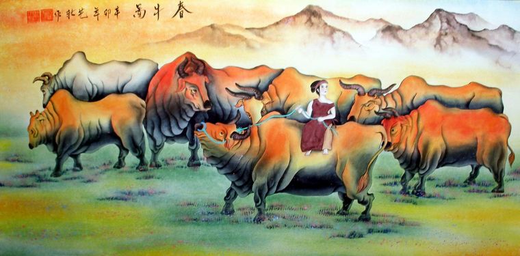 工筆畫春牛圖